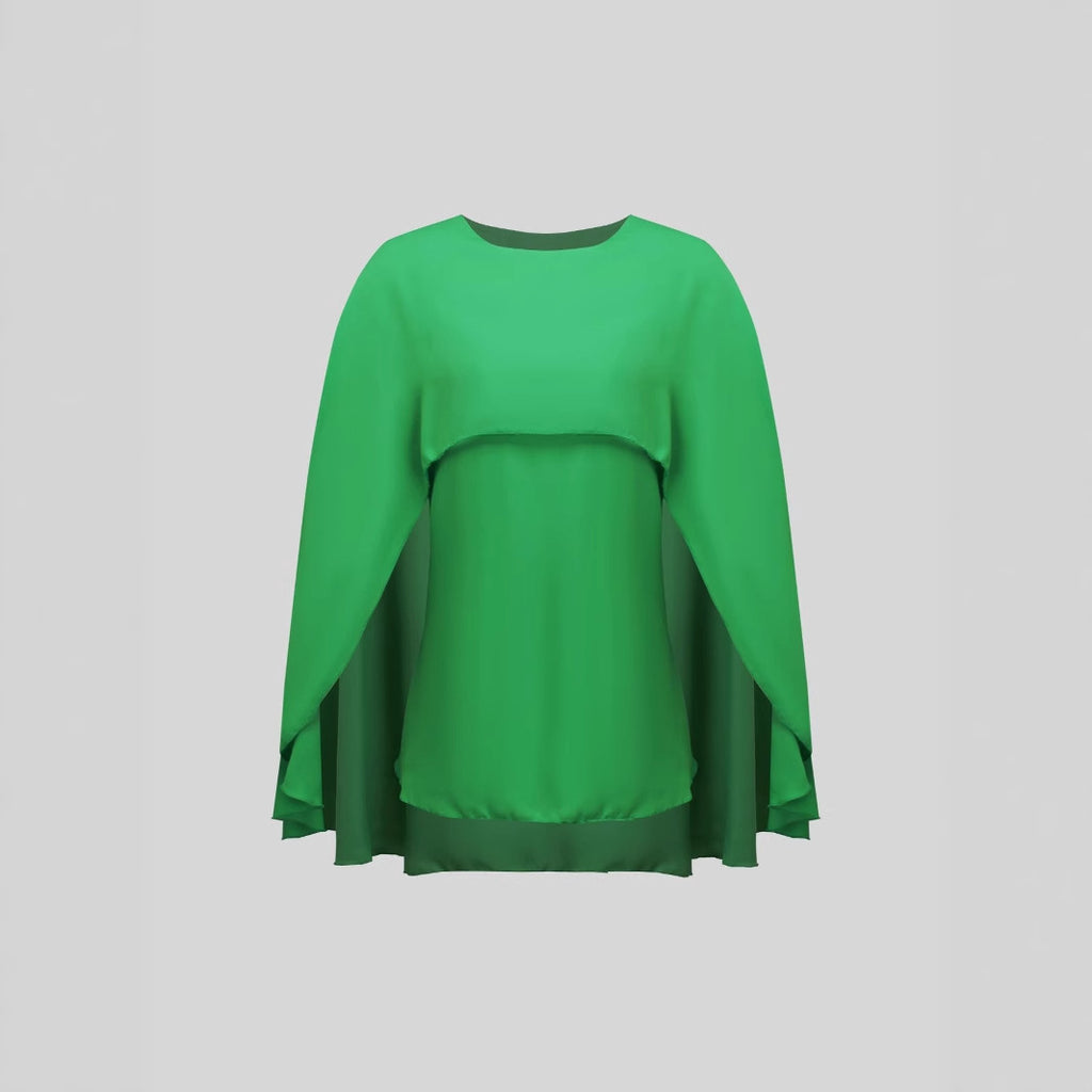 Cape Round Neck Long Sleeve Plus Size Women's Clothes Top